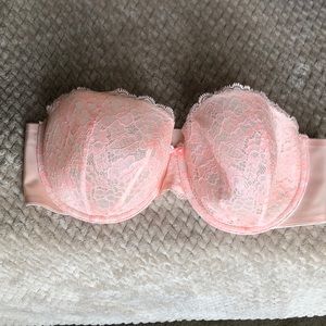 Victoria’s Secret Nude & Pink Lace Strapless Bra